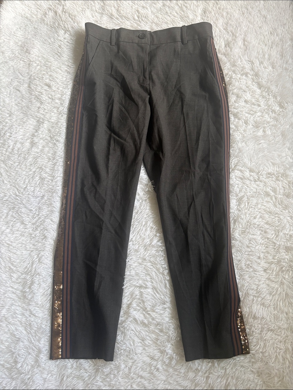 J. Crew grey Sequined Striped Side Wool Blend Pants Size 2